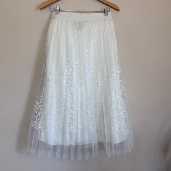 Metrowear Tulle Floral Appliqué Pleated Midi Skirt Garden Tea Party Women Medium - Picture 1 of 7